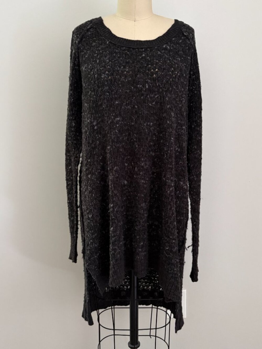 Free People Confetti Knit High Low Tunic Sweater Black Grey Textured Whimsigoth
